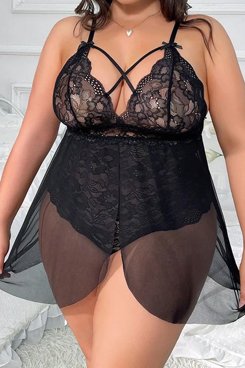 Plus Size Snap Crotch Lace Babydoll - Sexy Babydoll Lingerie