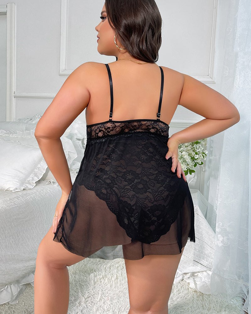 Plus Size Snap Crotch Lace Babydoll - Sexy Babydoll Lingerie