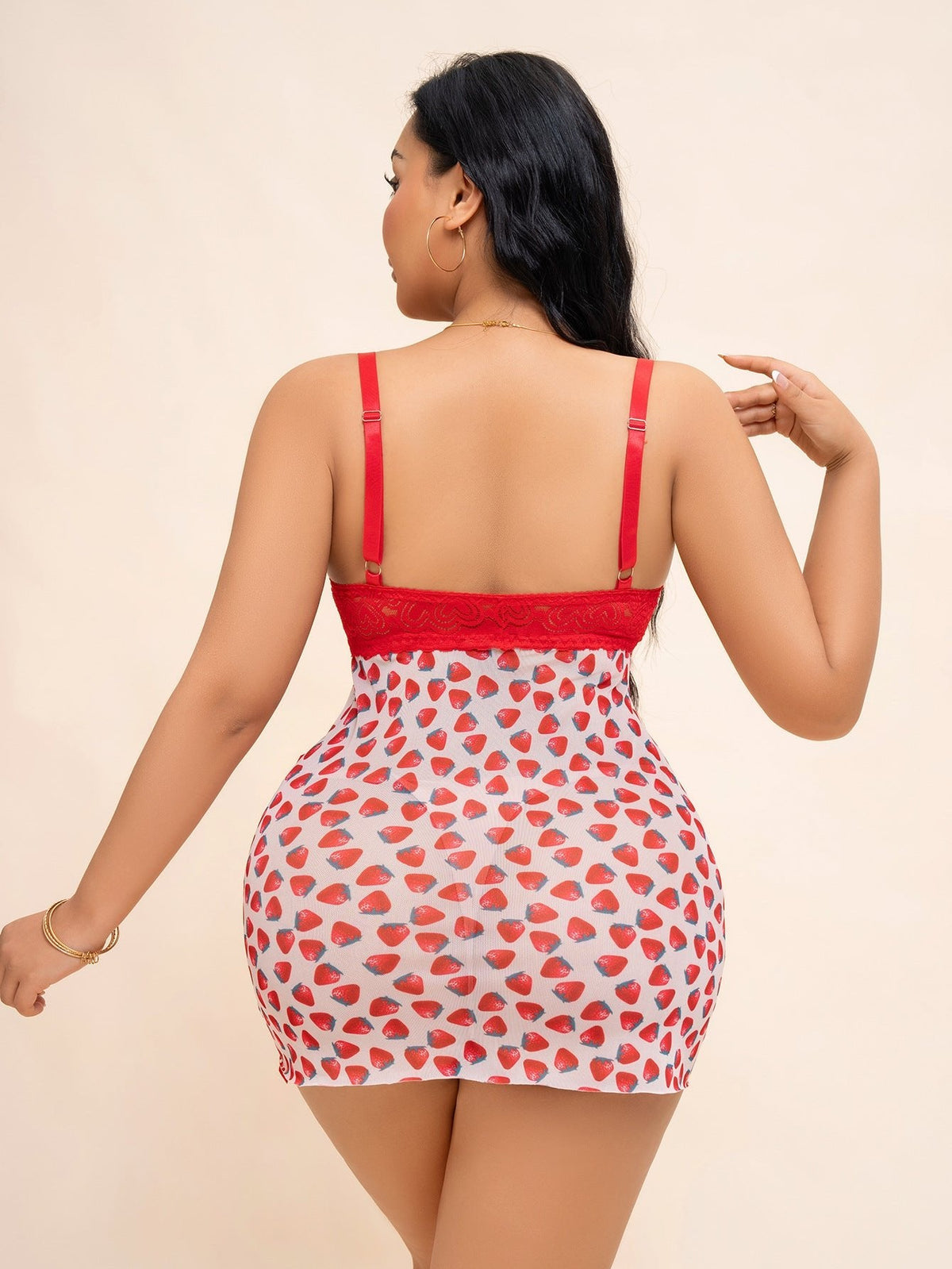 Plus Size Strawberry Print Chemise - Sexy Babydoll Lingerie