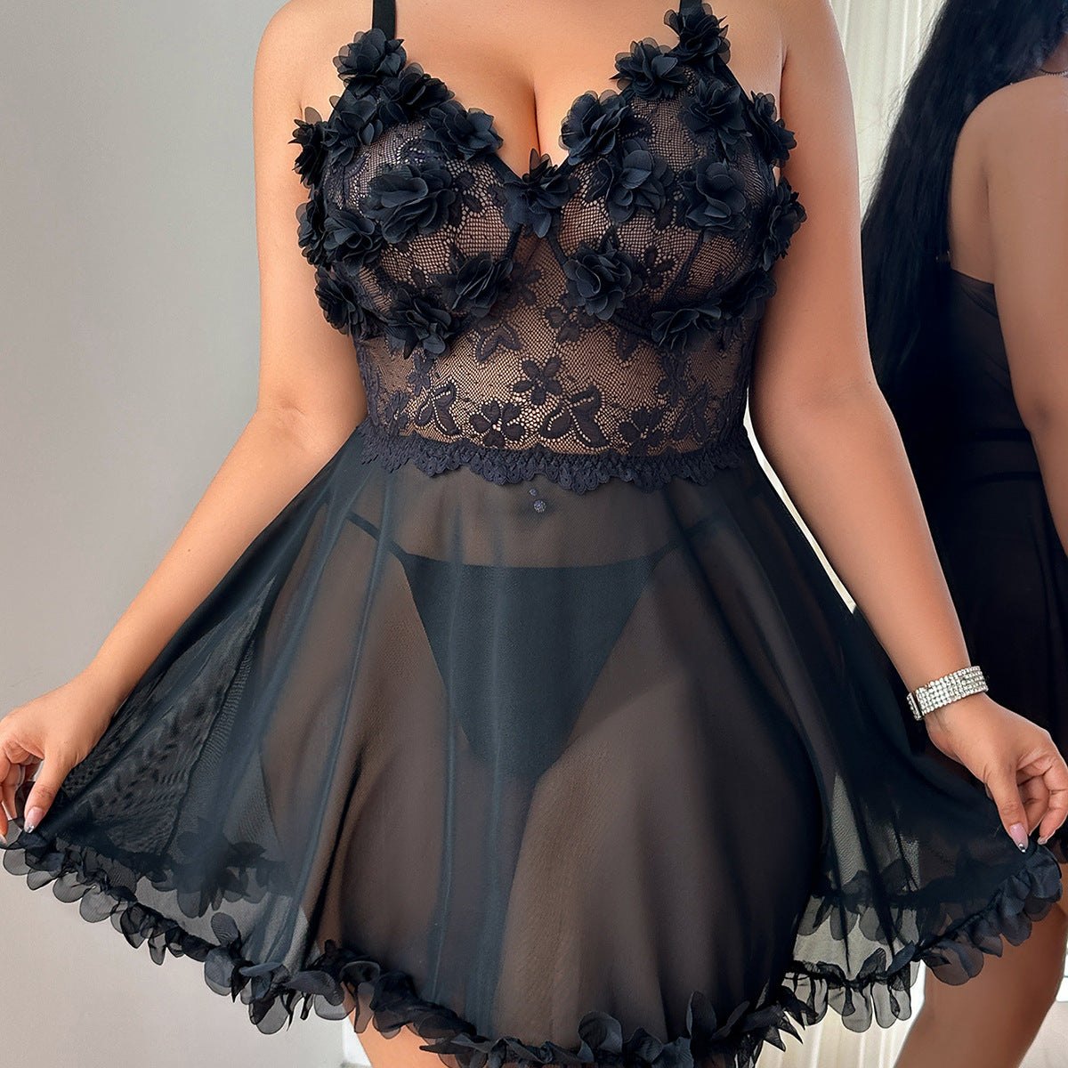Plus Size Valentine's Lace T-Back Set - Sexy Babydoll Lingerie
