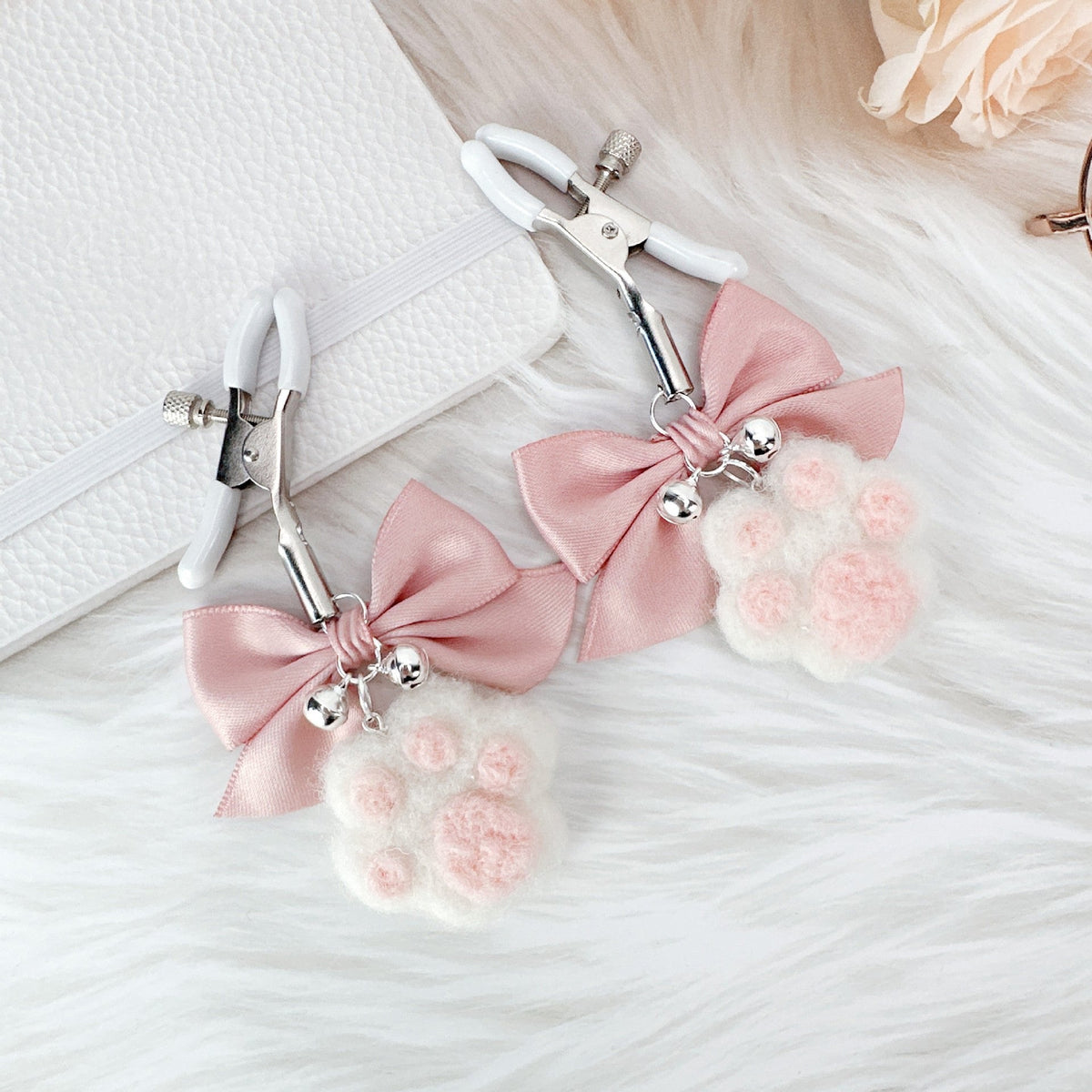 Plush Paw Nipple Clamps with Bells - Adjustable Cat Clamps