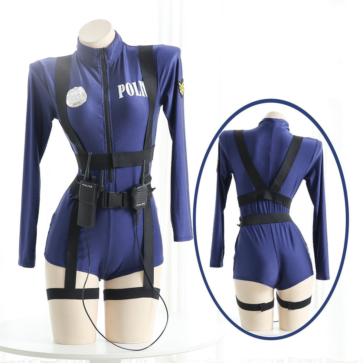 Police Uniform Zipper Bodysuit Set - Sexy Roleplay Costume
