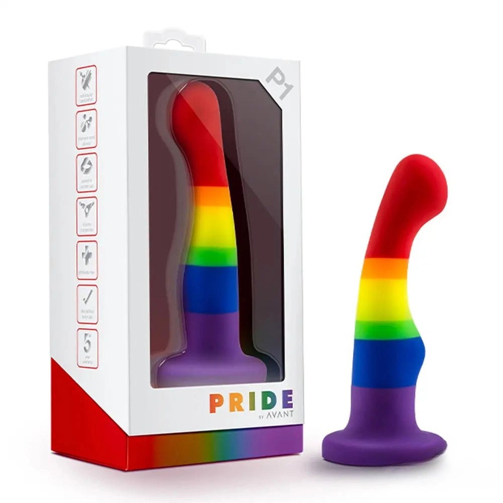 Pride Color Curved Dildo - Rainbow Anal Silicone Dildo