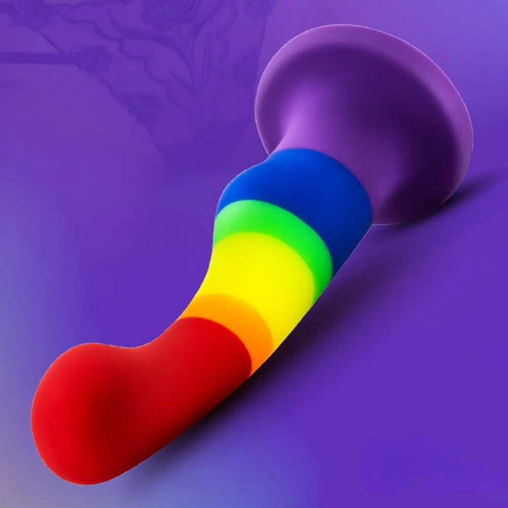 Pride Color Curved Dildo - Rainbow Anal Silicone Dildo