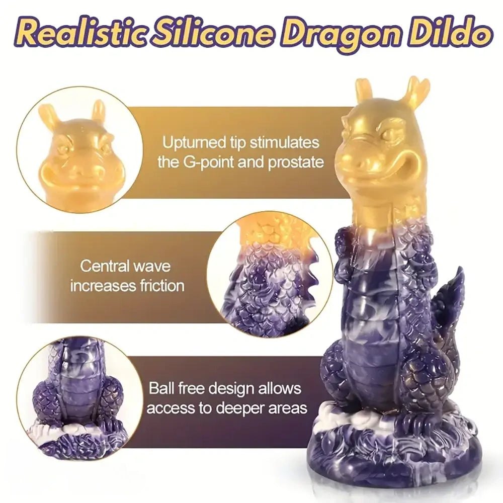 Purple Gold Dragon Fantasy Dildo - Silicone Dragon Dildo