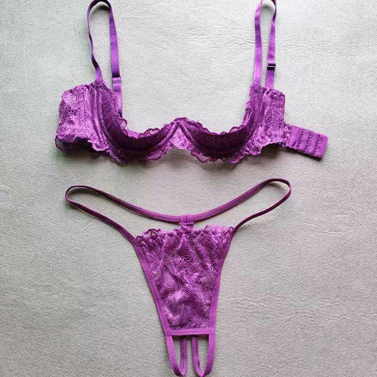 Purple Lace Half-Cup Bralette - Bra and Panty Set