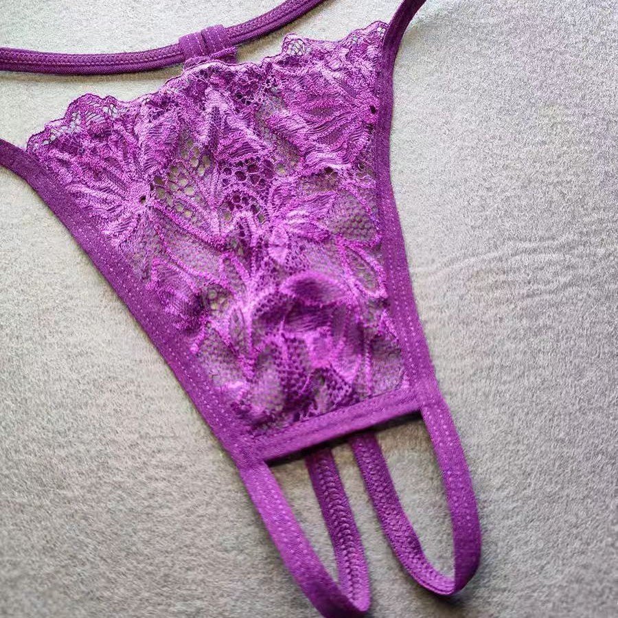 Purple Lace Half-Cup Bralette - Bra and Panty Set
