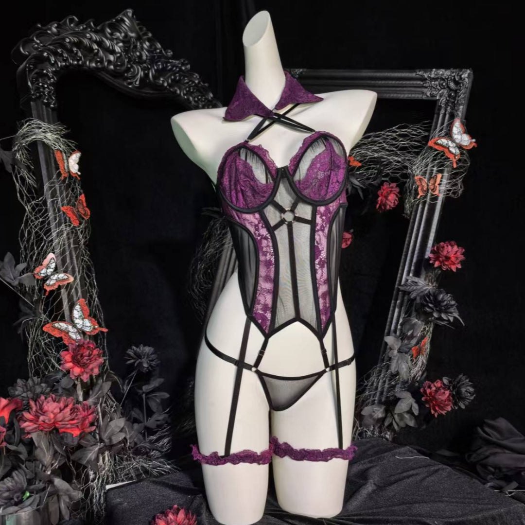 Purple Strappy Lace Corset - Bustier Lingerie Top