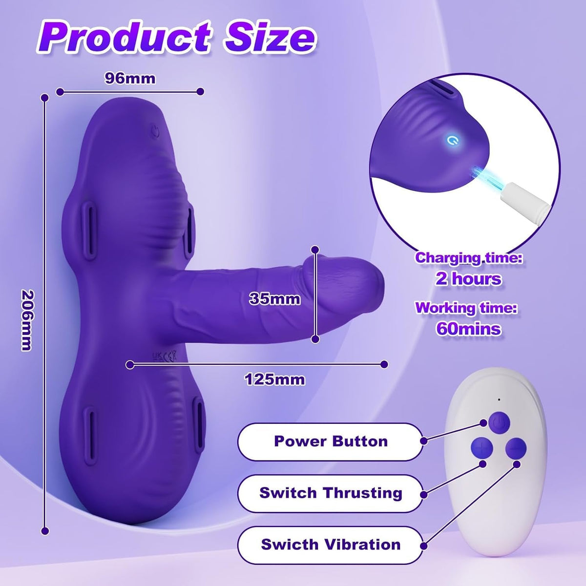 Purple Triple-Motor Rider - Wearable Riding Vibrator