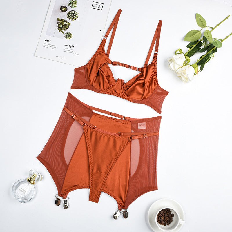 Push Up Satin Mesh Bra Set - Lingerie Set for Women