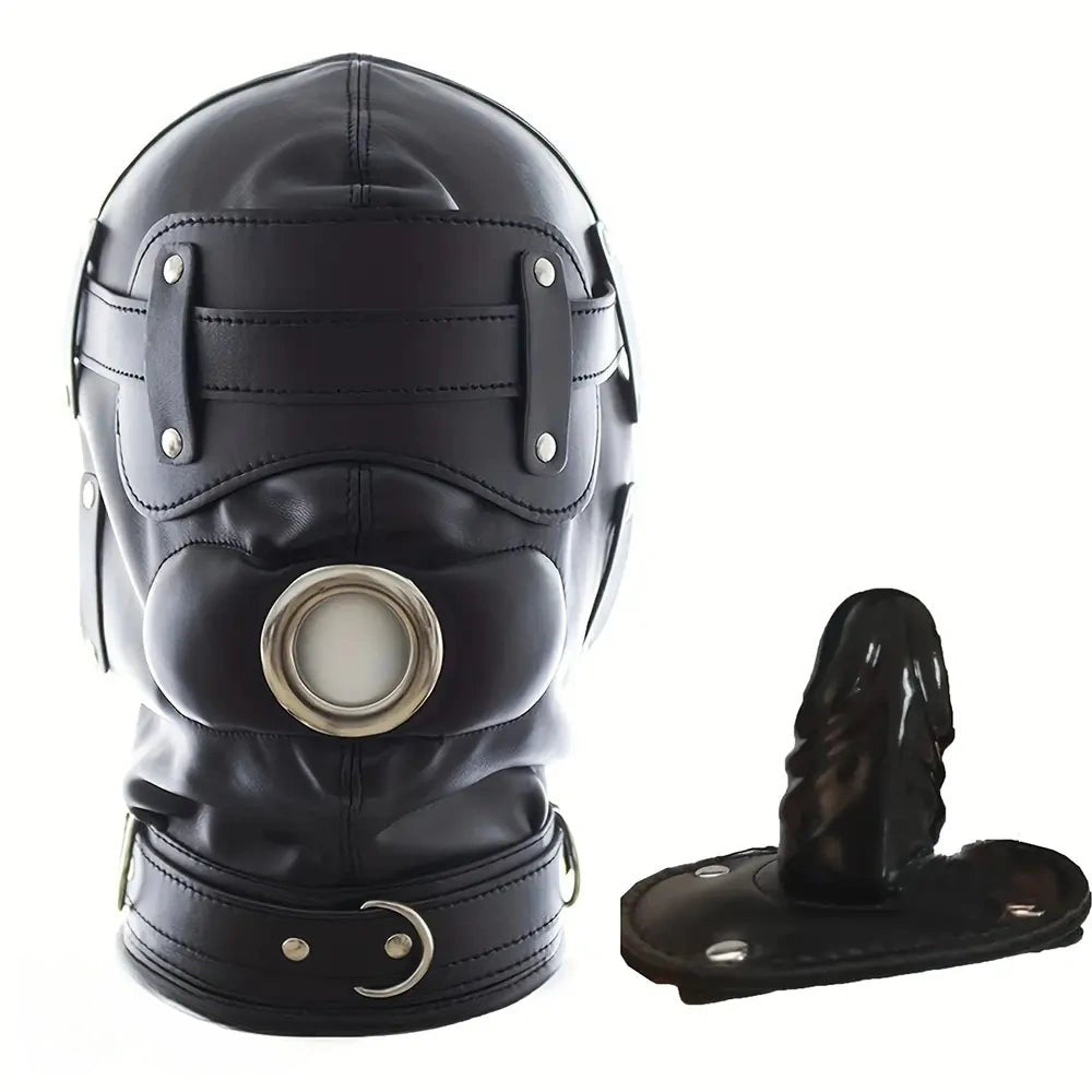 PVC Bondage Hood with Gag - Full Face Bondage Hood
