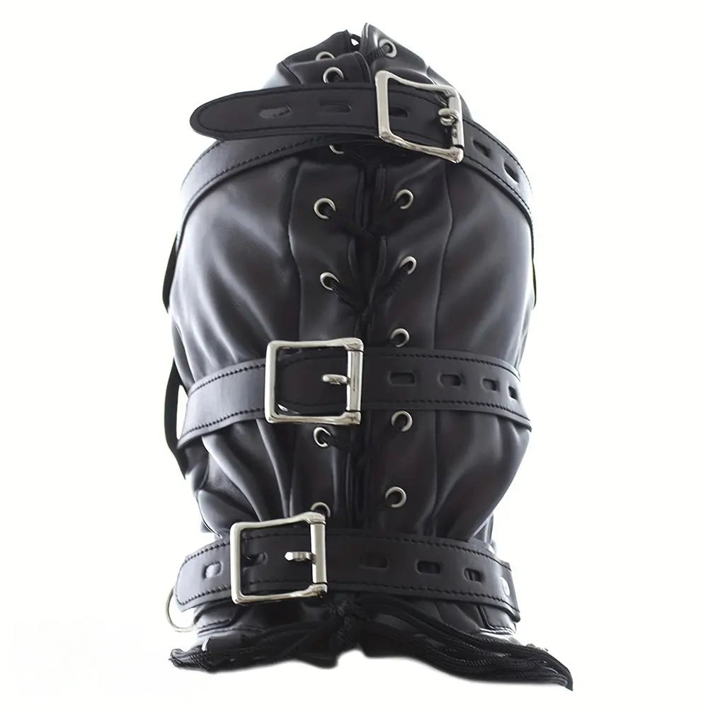 PVC Bondage Hood with Gag - Full Face Bondage Hood