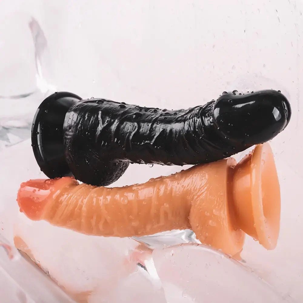 PVC Suction Dildo Brown Black - Realistic Dildo