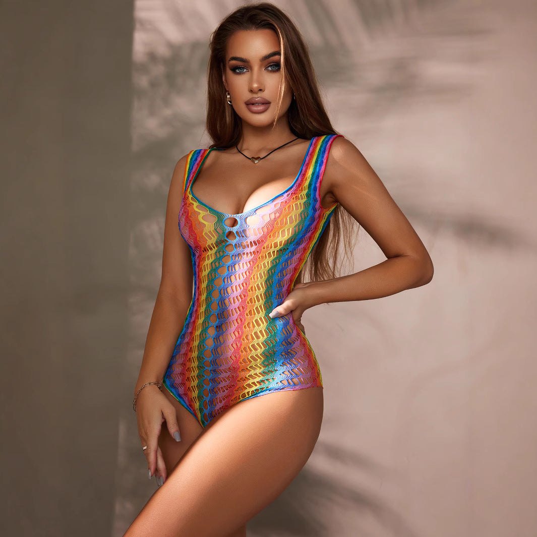 Rainbow Cutout Fishnet Bodystocking - Sexy Bodystocking Lingerie