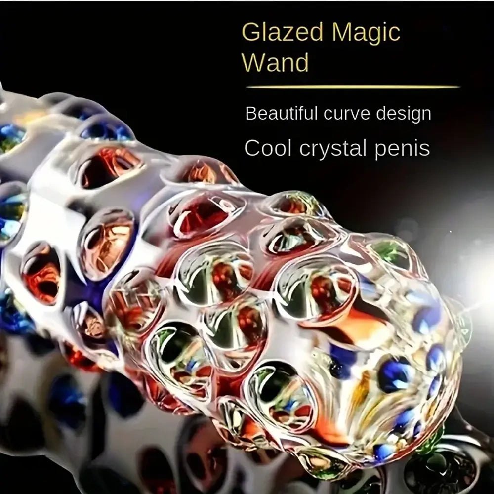 Rainbow Dot Glass Dildo - Textured Glass Anal Dildo