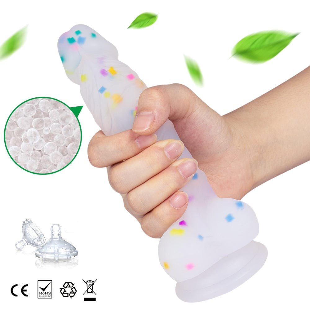 Rainbow Jelly Suction Cup Dildo 7.1in - Silicone Realistic Dildo