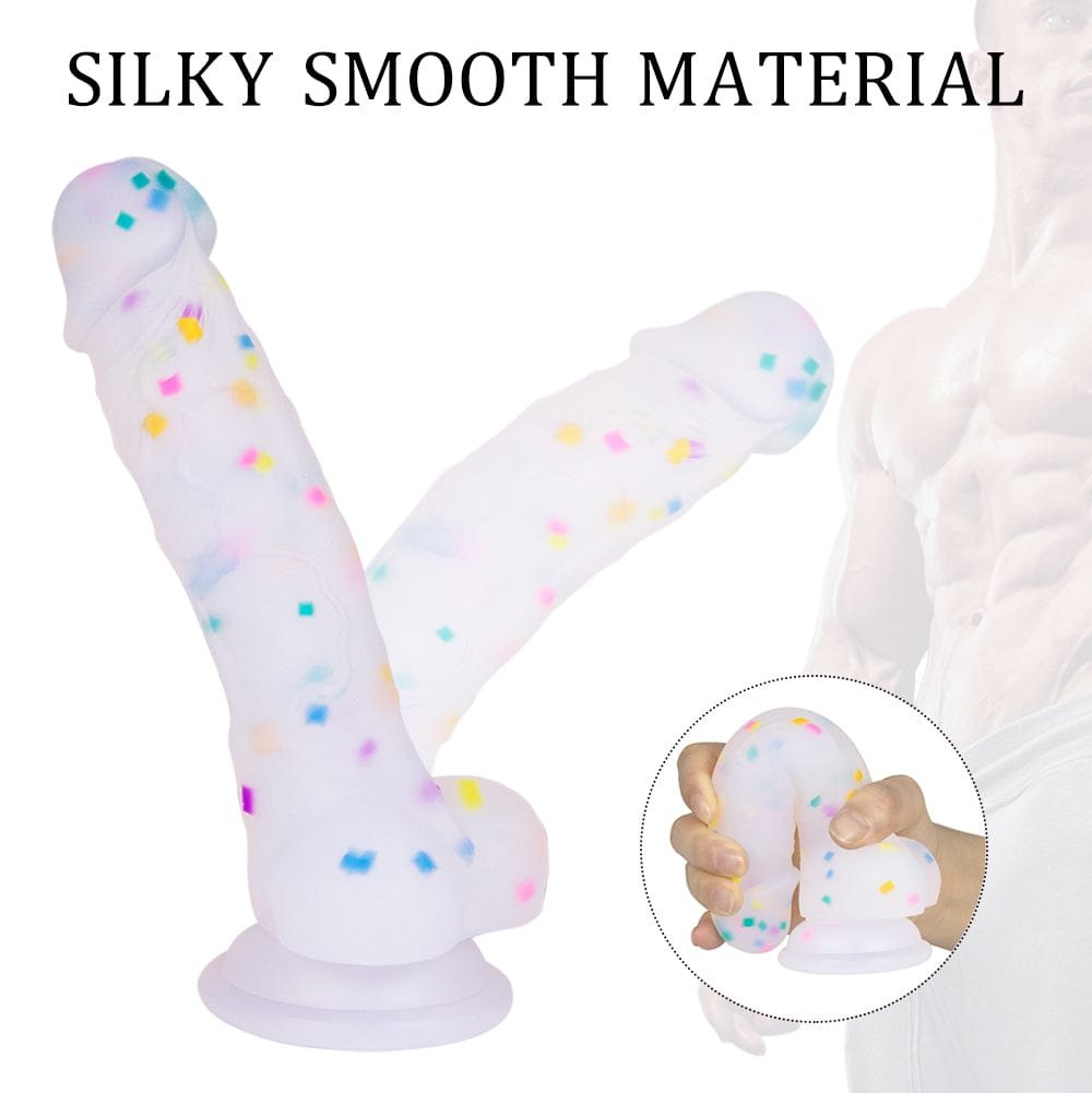 Rainbow Jelly Suction Cup Dildo 7.1in - Silicone Realistic Dildo