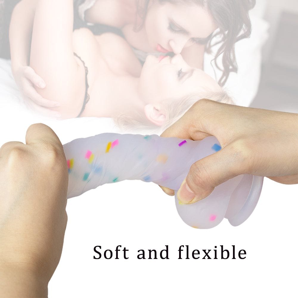 Rainbow Jelly Suction Cup Dildo 7.1in - Silicone Realistic Dildo