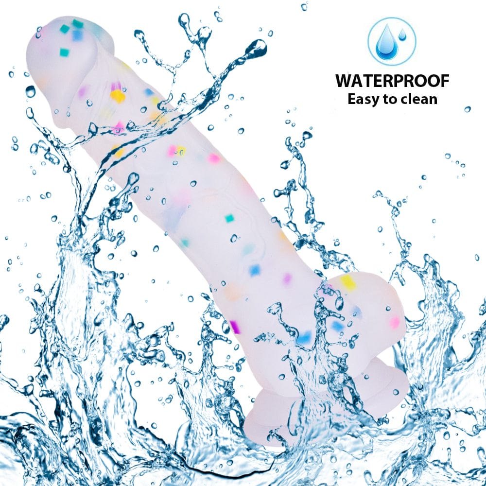 Rainbow Jelly Suction Cup Dildo 7.1in - Silicone Realistic Dildo
