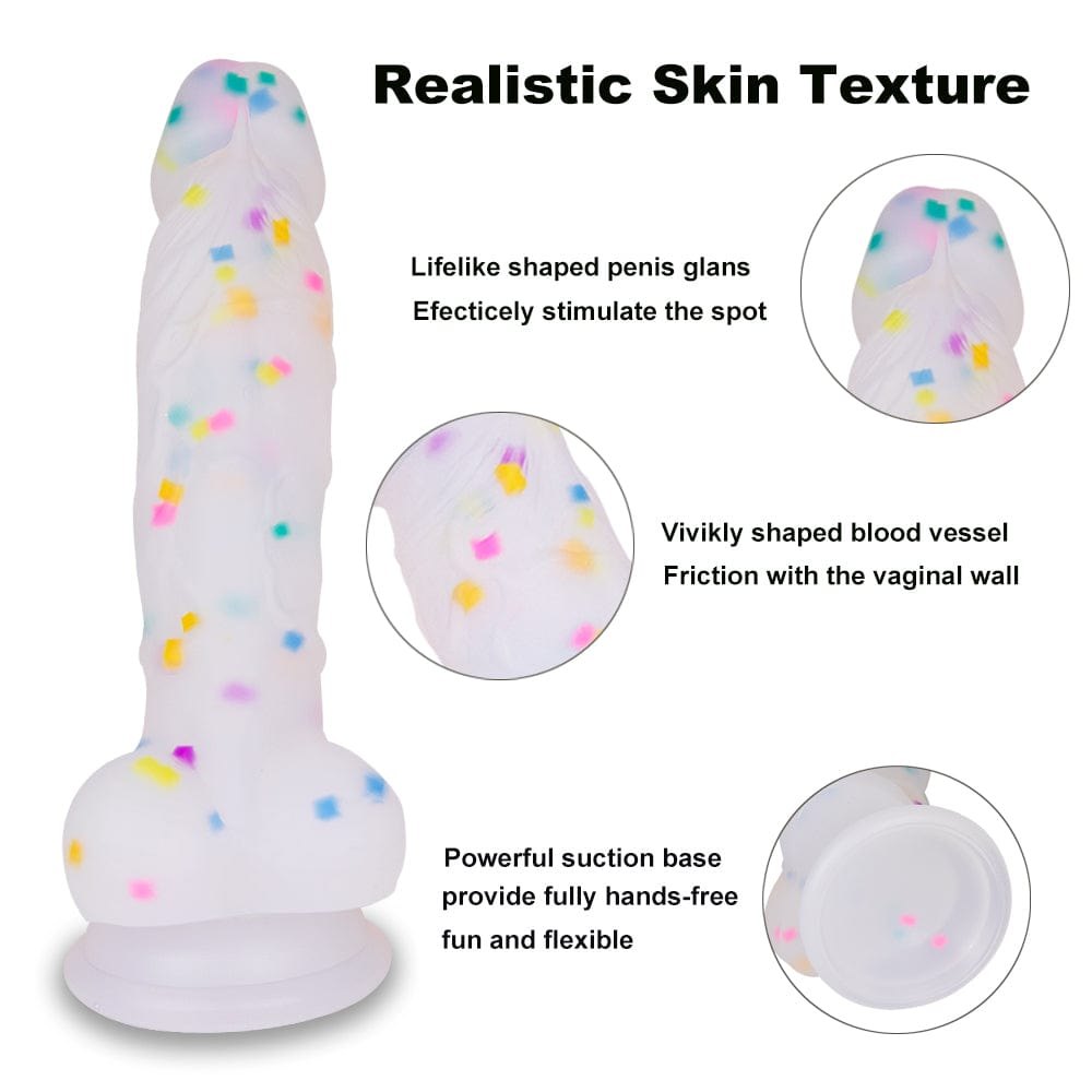 Rainbow Jelly Suction Cup Dildo 7.1in - Silicone Realistic Dildo