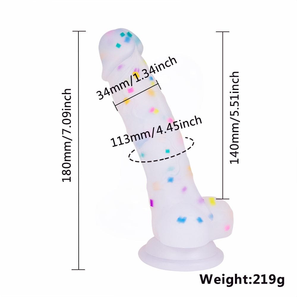 Rainbow Jelly Suction Cup Dildo 7.1in - Silicone Realistic Dildo