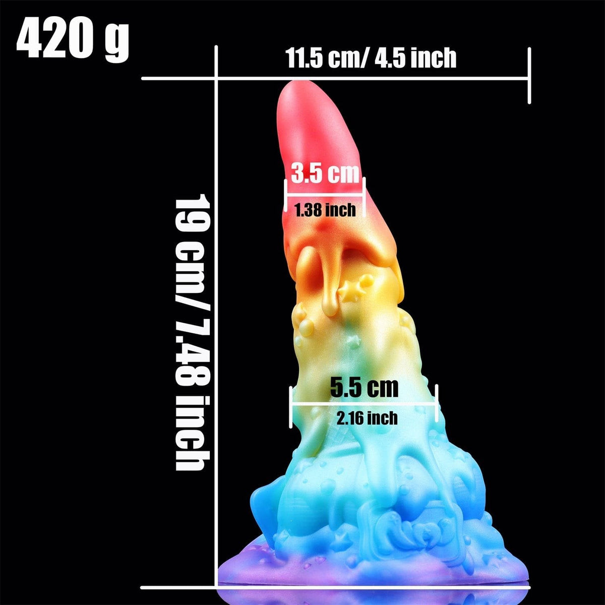 Rainbow Ombre Fantasy Dildo - Liquid Silicone Fantasy Dildo