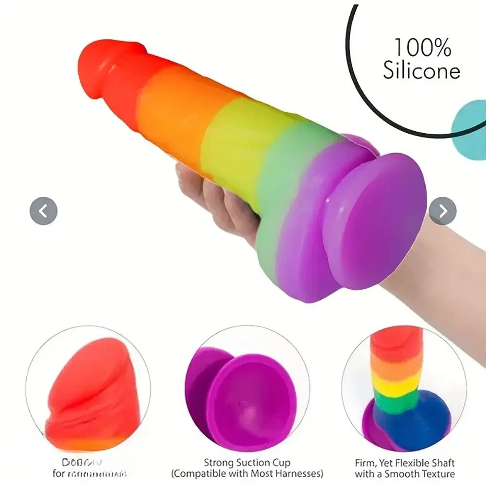 Rainbow Silicone Suction Cup Dildo - Realistic Dildo