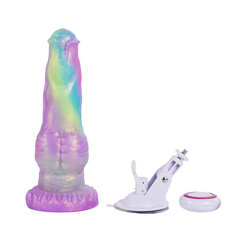 Rainbow Thrusting Heated Suction Dildo - Fantasy Monster Dildo