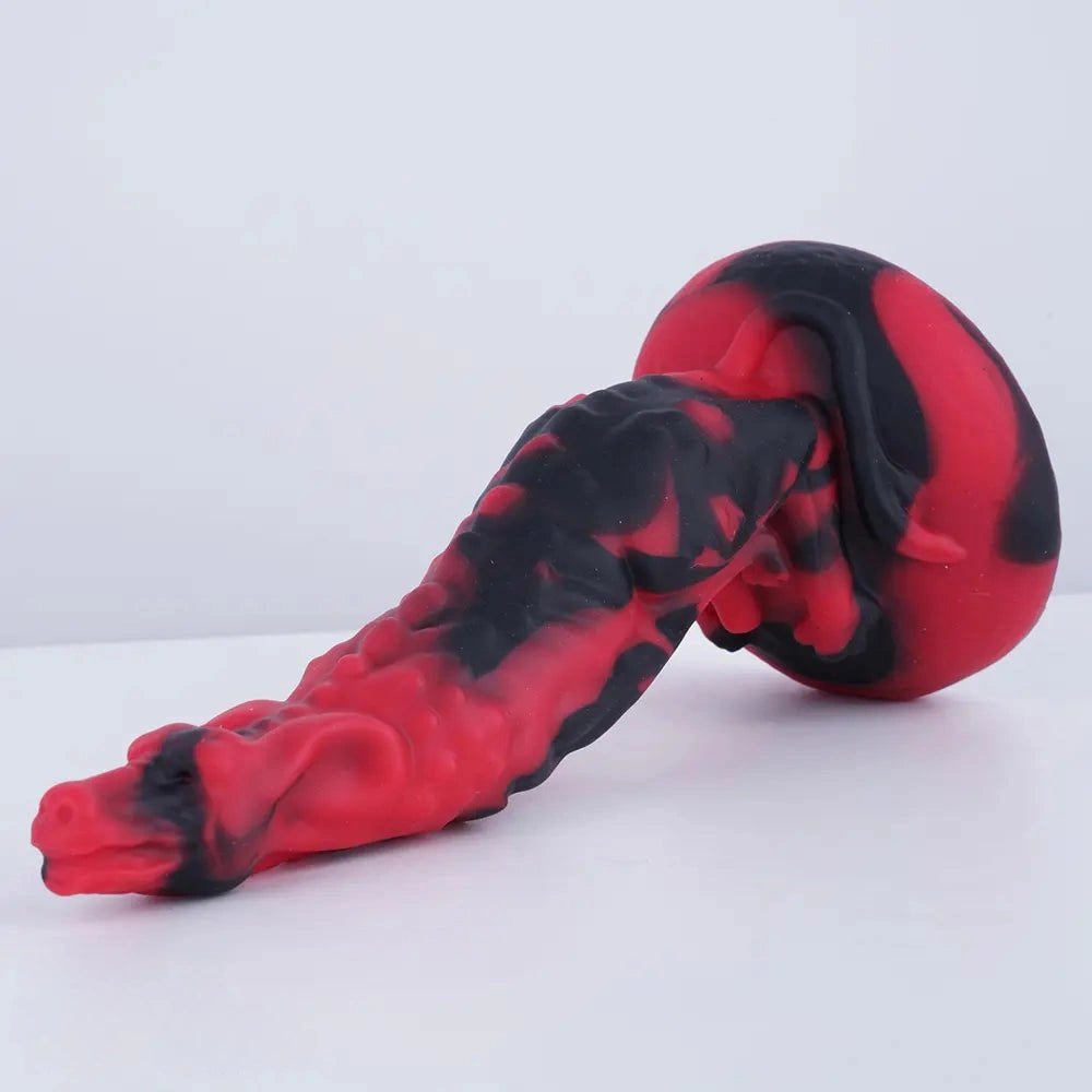 Red Black Fantasy Dildo 7 in - Fantasy Silicone Dildo