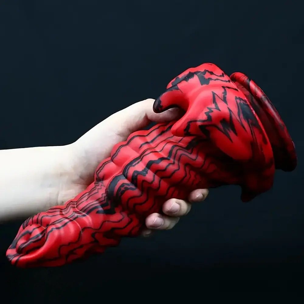 Red Black Monster Dildo 9in - Silicone Fantasy Dildo