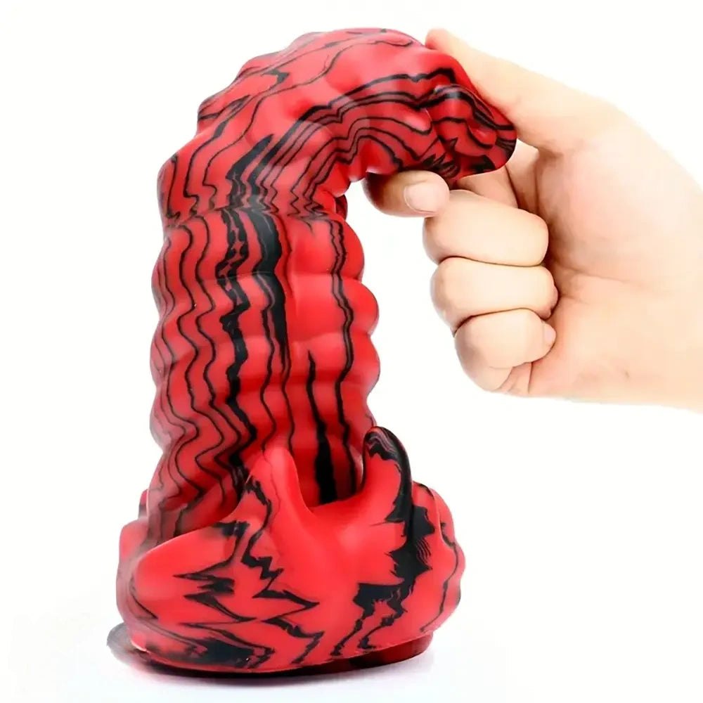 Red Black Monster Dildo 9in - Silicone Fantasy Dildo