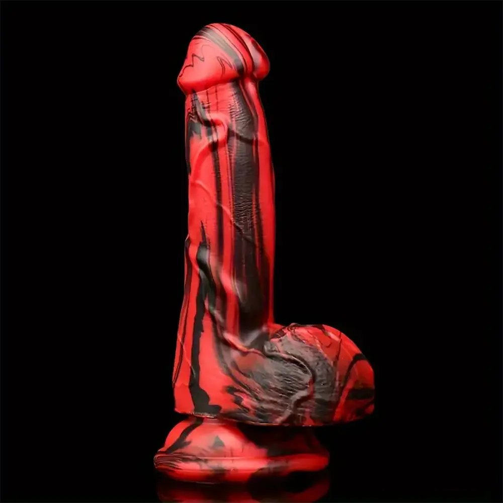 Red Black Suction Cup Dildo 6 in - Silicone Suction Cup Dildo