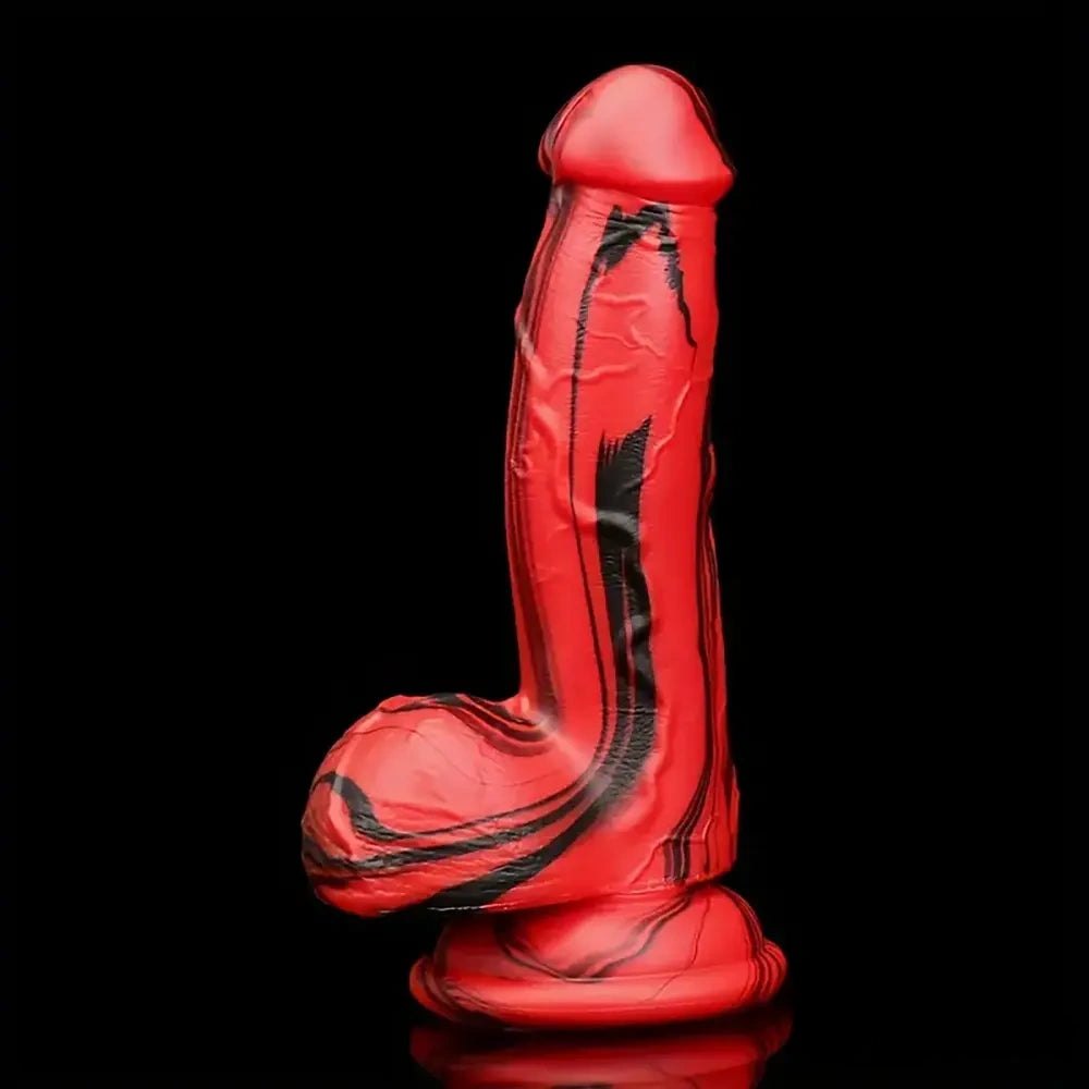 Red Black Suction Cup Dildo 6 in - Silicone Suction Cup Dildo