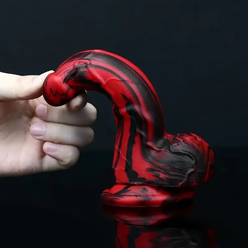 Red Black Suction Cup Dildo 6 in - Silicone Suction Cup Dildo