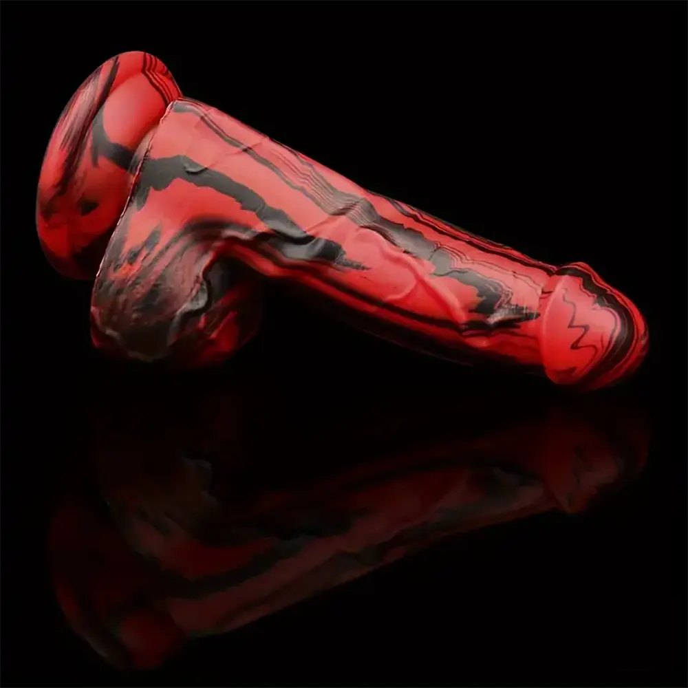 Red Black Suction Cup Dildo 6 in - Silicone Suction Cup Dildo
