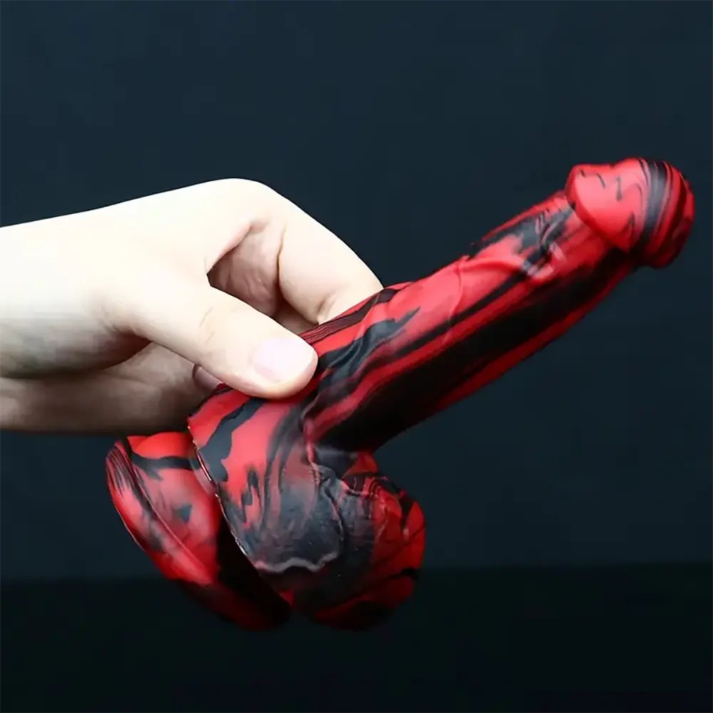 Red Black Suction Cup Dildo 6 in - Silicone Suction Cup Dildo