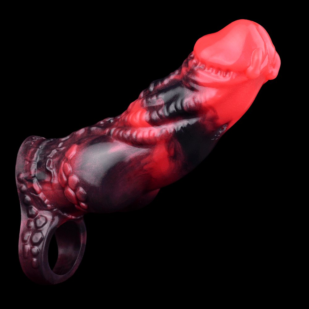 Red Fantasy Cock Sleeve Ring - Hollow Silicone Extender
