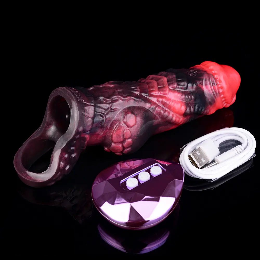 Red Fantasy Cock Sleeve Ring - Hollow Silicone Extender