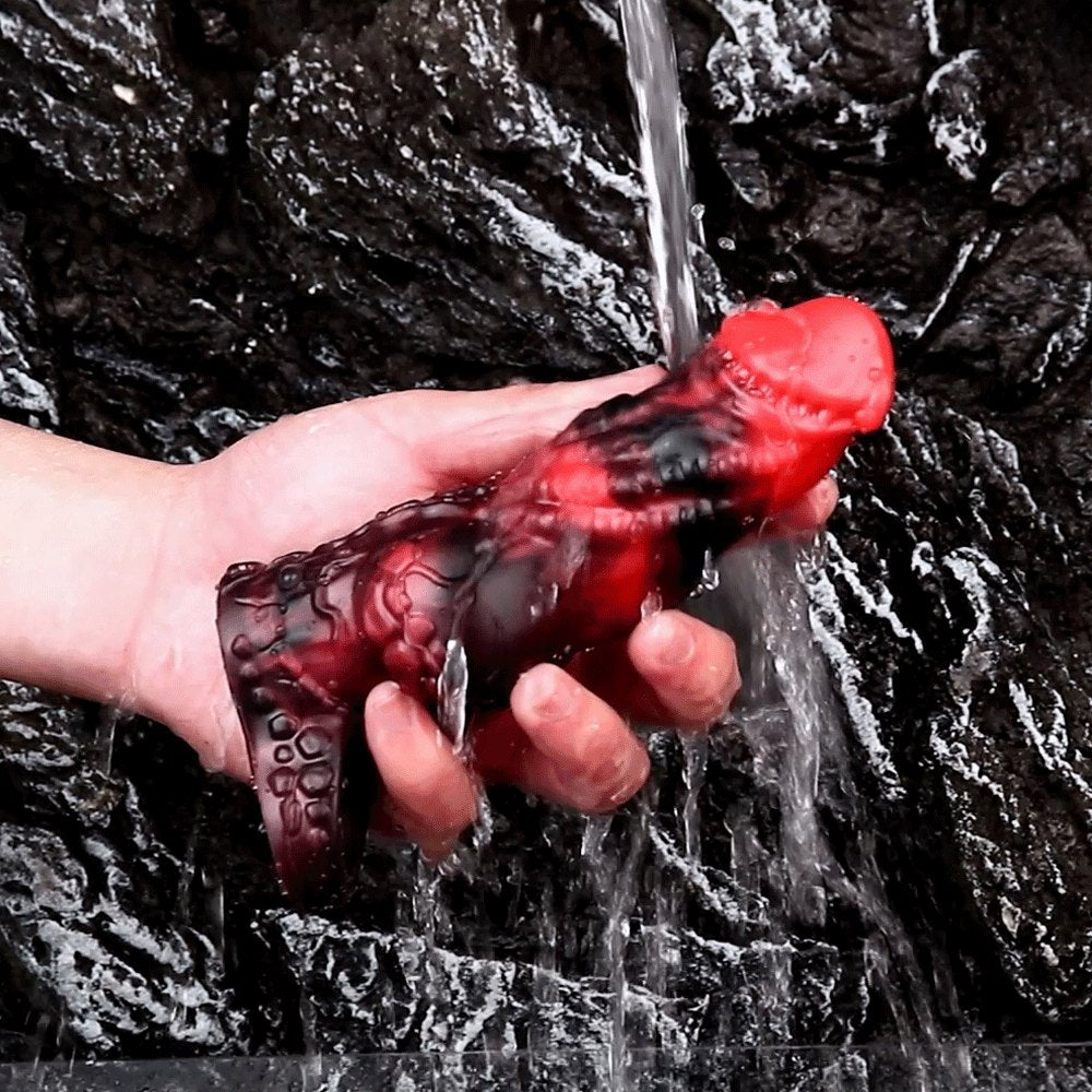 Red Fantasy Cock Sleeve Ring - Hollow Silicone Extender