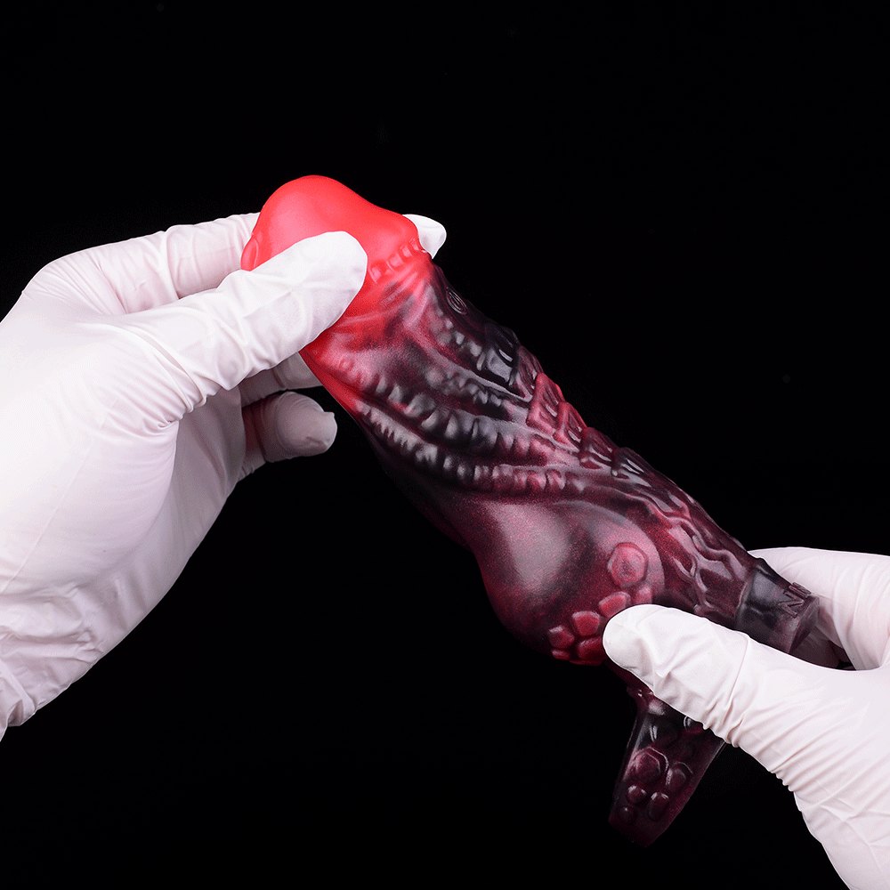 Red Fantasy Cock Sleeve Ring - Hollow Silicone Extender