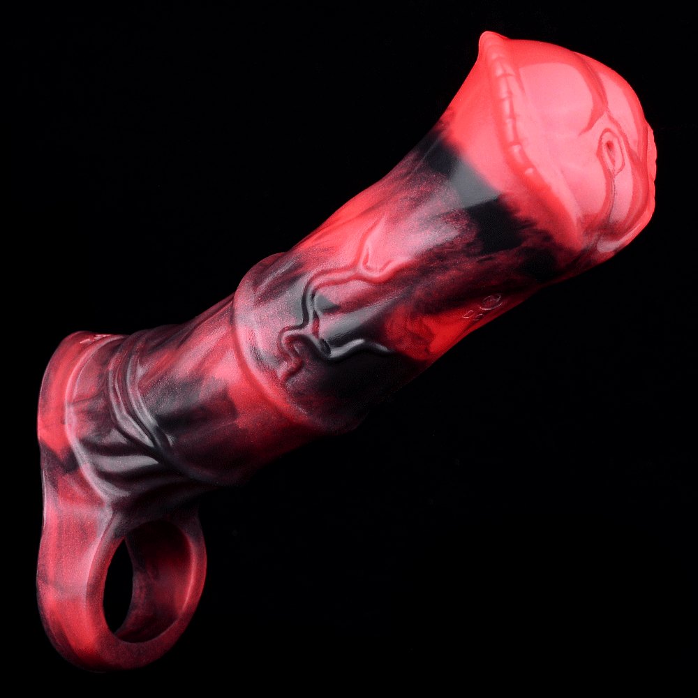 Red Hollow Vibrating Dildo - Two-Size Silicone Sleeve