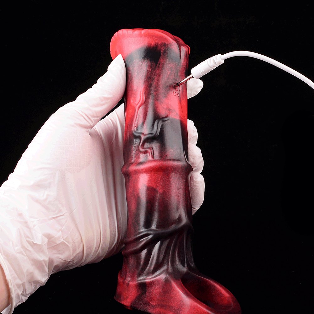 Red Hollow Vibrating Dildo - Two-Size Silicone Sleeve