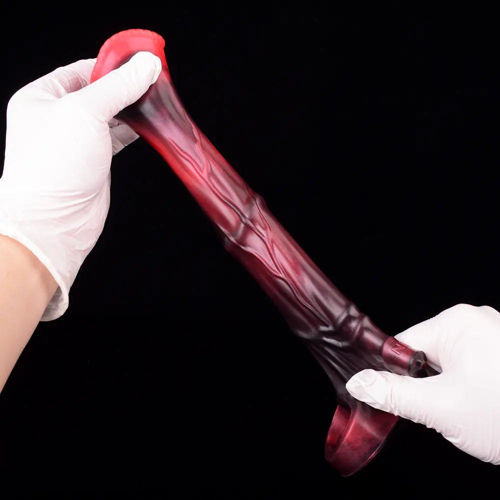 Red Hollow Vibrating Dildo - Two-Size Silicone Sleeve