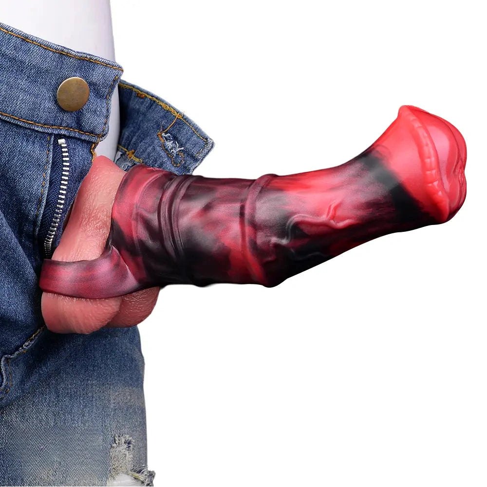 Red Hollow Vibrating Dildo - Two-Size Silicone Sleeve