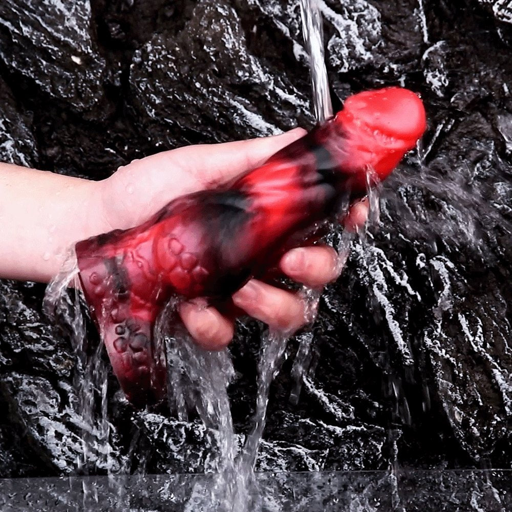 Red Knot Dildo with Finger Loop - Silicone Animal Knot Toy