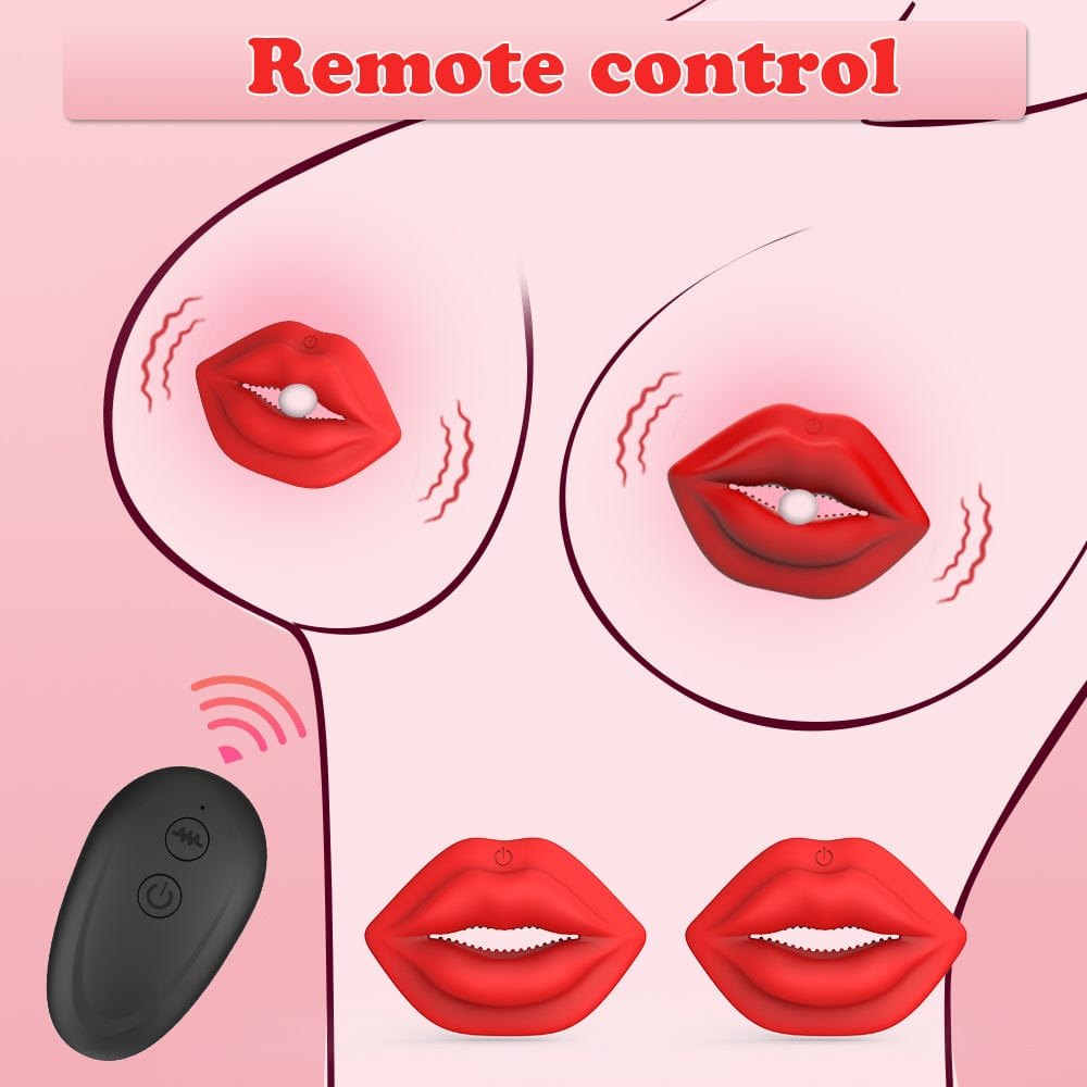 Red Lip Nipple Clamp Vibrator - Wireless Remote Nipple Toy