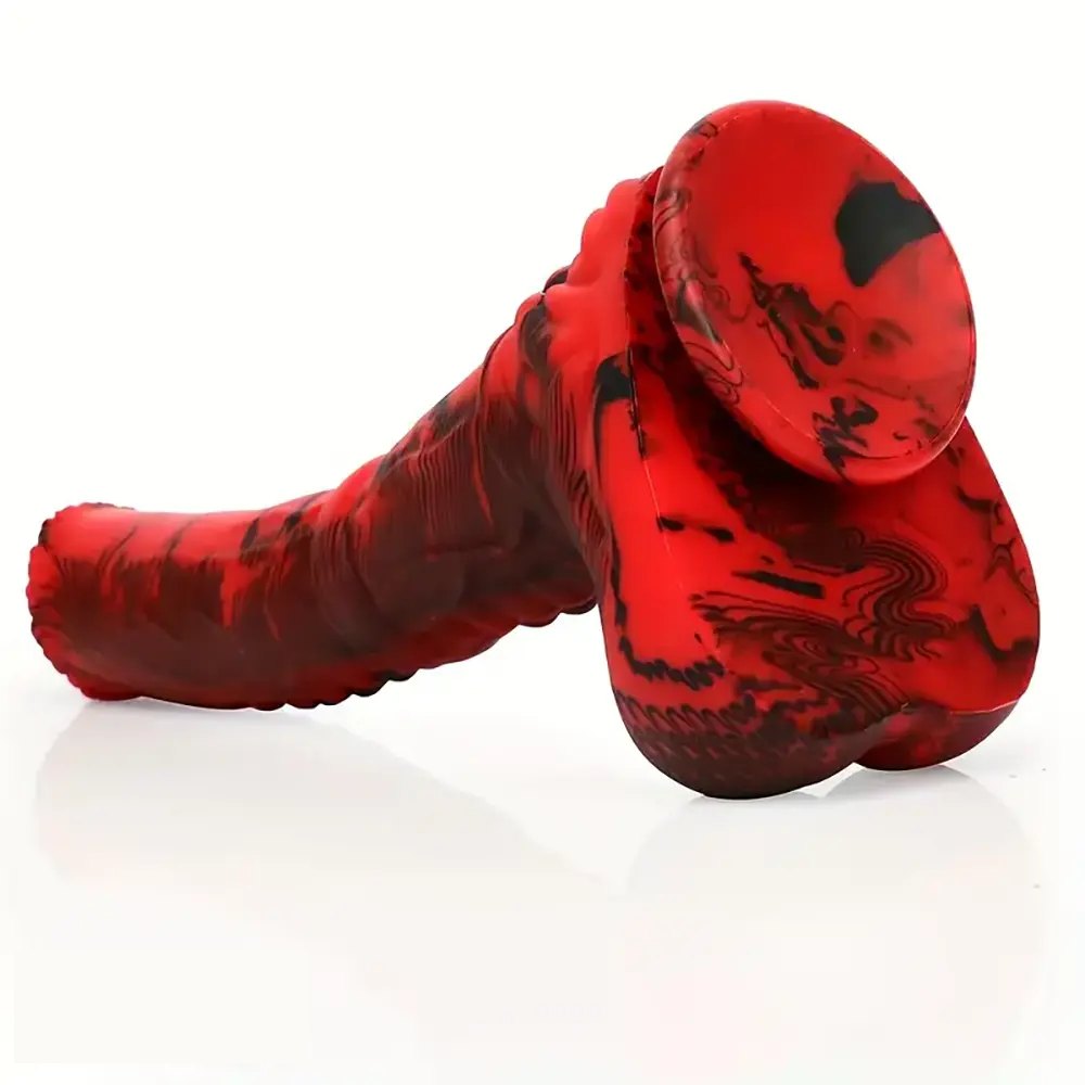 Knotted Horse Silicone Animal Dildo - Red Marbled Horse Dildo