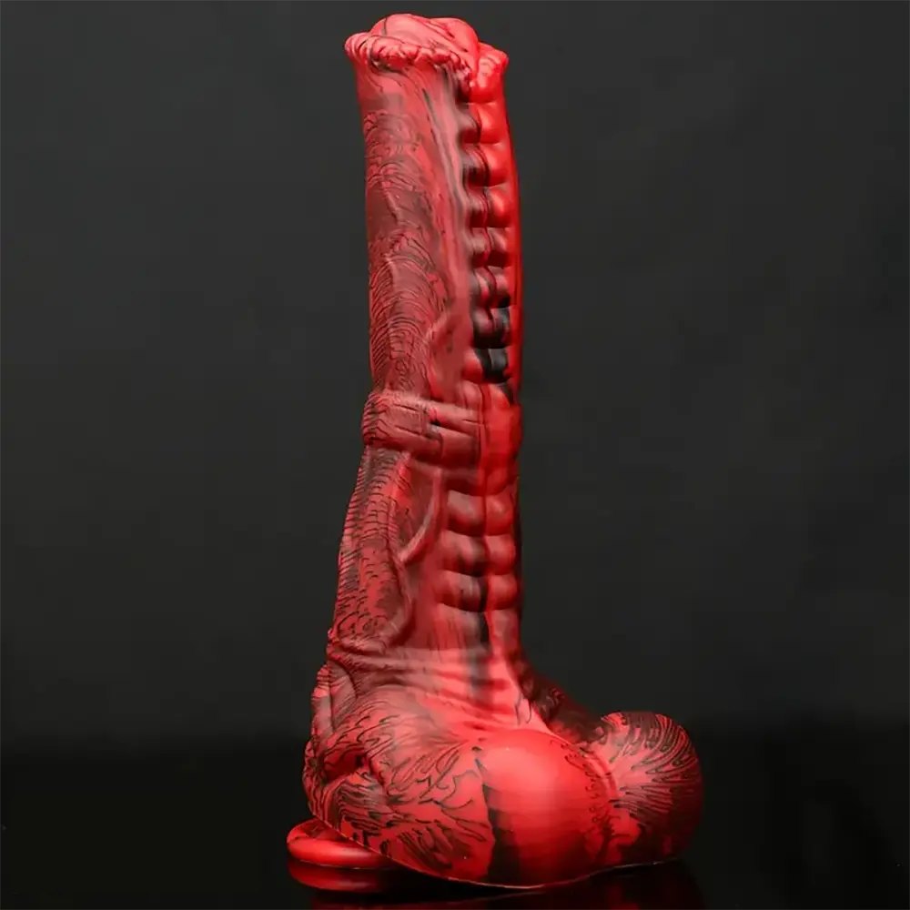 Knotted Horse Silicone Animal Dildo - Red Marbled Horse Dildo