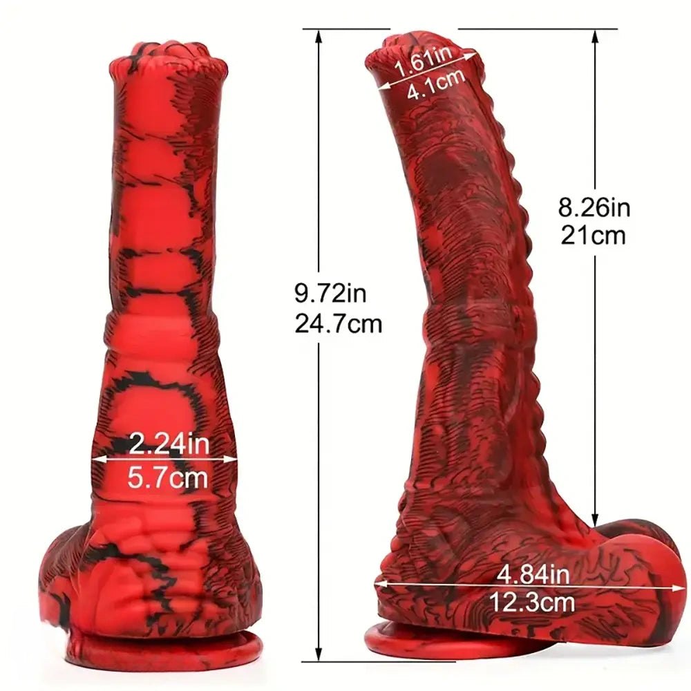 Knotted Horse Silicone Animal Dildo - Red Marbled Horse Dildo