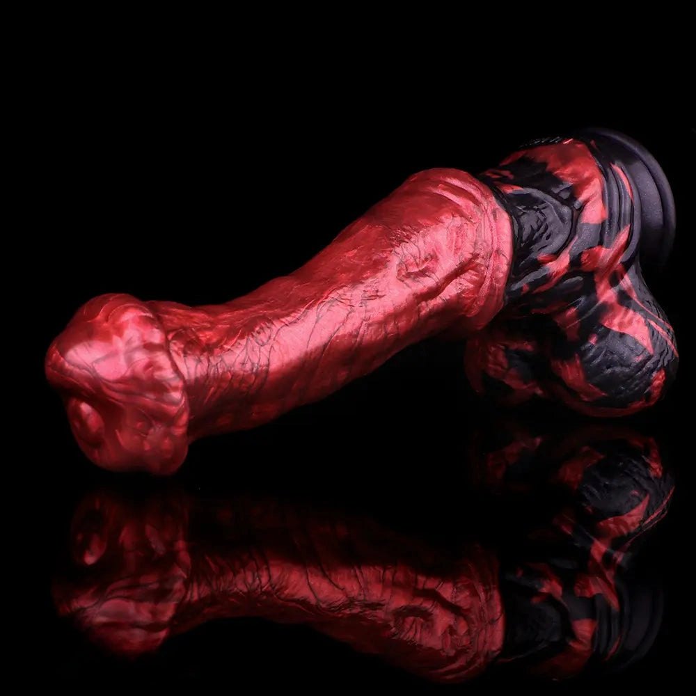 Red Ridged Horse-Style Dildo - Silicone Horse Dildo 10.83in
